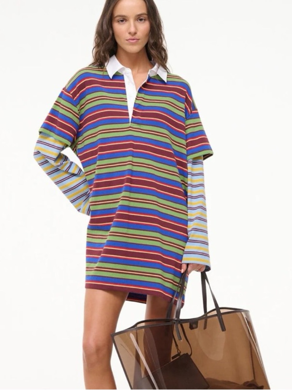 STAUD IVAR DRESS SPECTRUM STRIPE DRESS